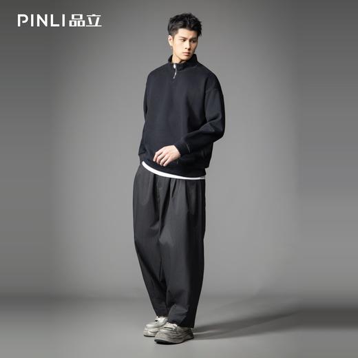PINLI品立2026春季新款男士潮牌拉链立领落肩袖套头卫衣纯色上衣B262109004 商品图1