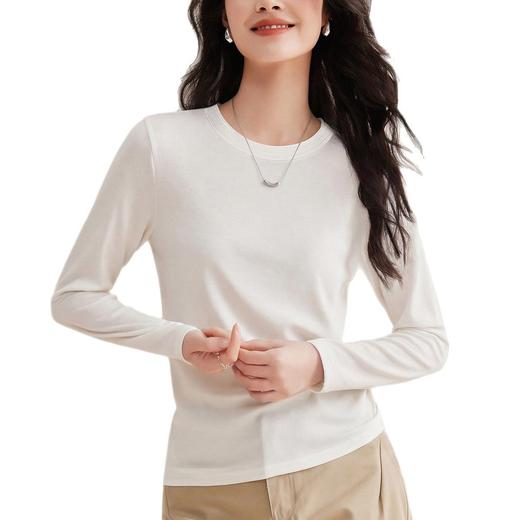 「自j」全新升级【铂金会员128/天猫169/差价41】(10526)洛诗琳气质含羊毛打底衫2026春季新款圆领正肩长袖T恤女 商品图4