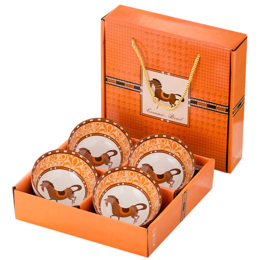 【爱马橙陶瓷餐具】马到成功礼盒碗筷 伴手礼品碗套装餐具  商品图4