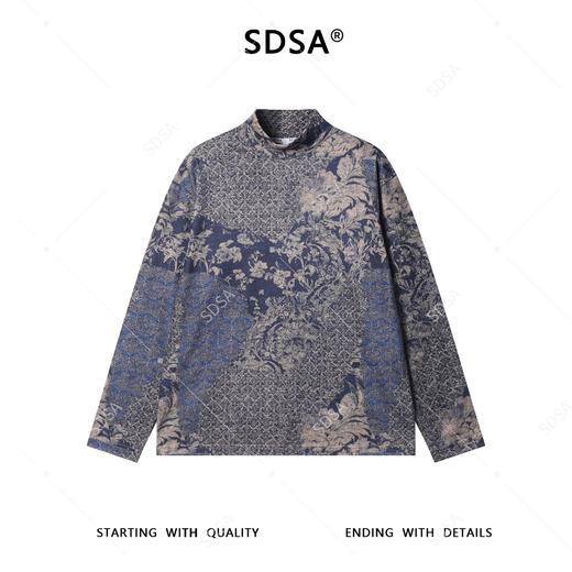 26T04SDSA男士秋冬新款痞帅男装美式复古撞色植物花卉立领长袖T恤百搭 商品图1