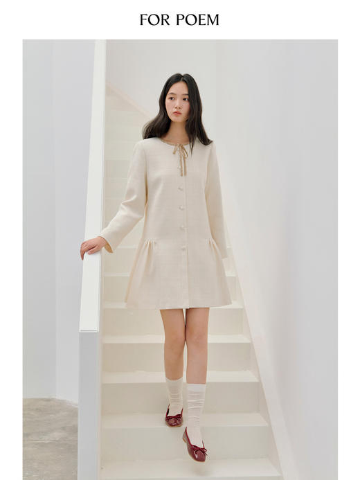 ForPoem 现货 26/SS原创设计领口花边系带小香风气质长袖连衣裙 商品图3