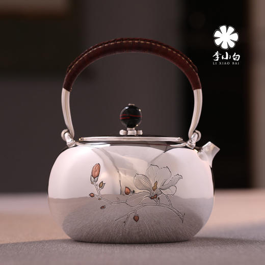 李小白银壶 纯银9999烧水壶 玉兰花银壶烧水壶 烧水银壶 银壶 茶壶 商品图3