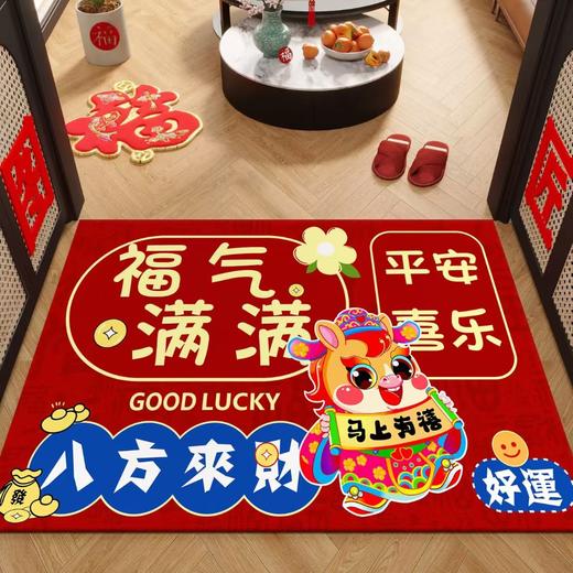 【新年纳福❗️马年限定喜庆地毯】脚踩进门，迎接新年好运，福气满满！红色入户门地垫家用防滑水晶绒门垫耐脏现代简约可洗脚垫 商品图2