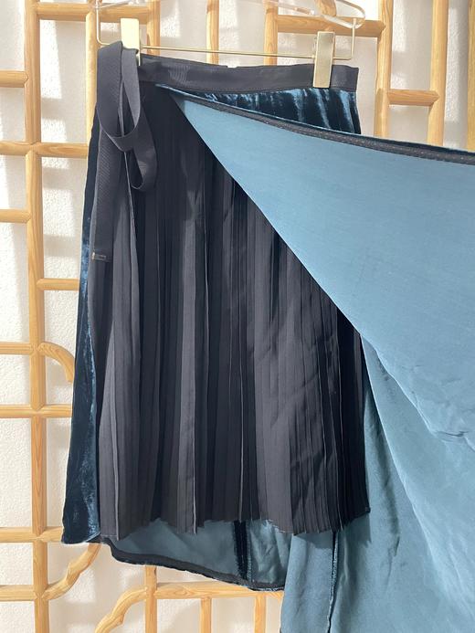 「断码清仓」醋酸真丝丝绒开叉百褶斜角半身裙 S码  ZFYY268 商品图2