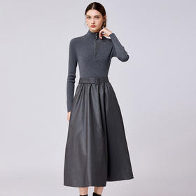 「自」全新升级【铂金会员468/天猫629/差价161】(03159)洛诗琳气质通勤系带收腰连衣裙2026新款半高领拼接连衣裙女