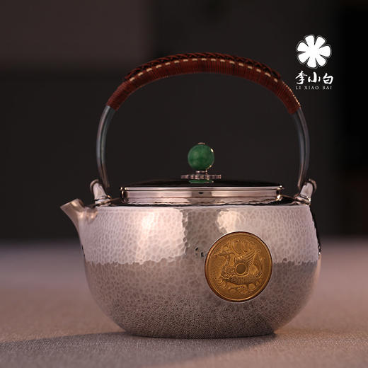 李小白银壶 纯银9999烧水银壶 纯银银壶 金银错 朱雀玄武 商品图1