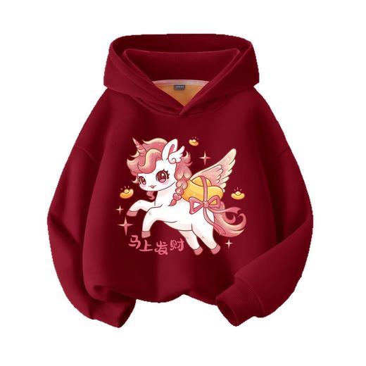 男童加绒连帽卫衣冬款2026新款红色新年国风喜庆印花保暖上衣 商品图4