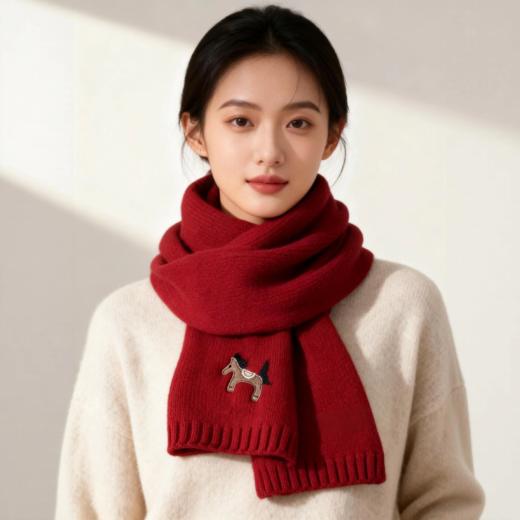 品牌订单小马刺WOOL100%羊毛红色围巾男女同款 商品图0
