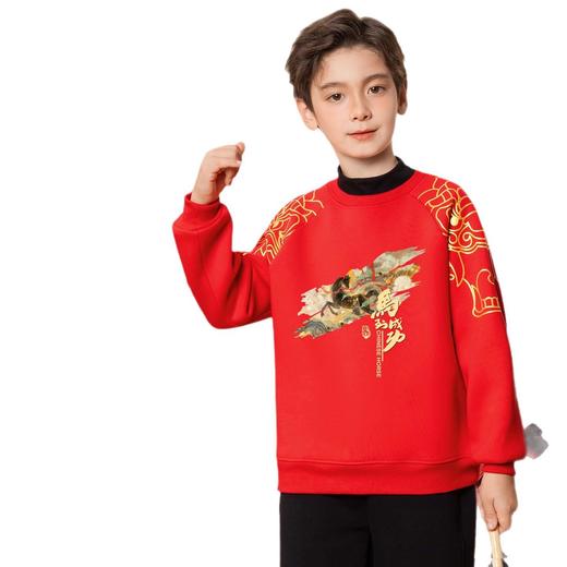 【加绒】儿童拜年服冬季2026马年红色加绒卫衣半高领喜庆唐装 商品图4