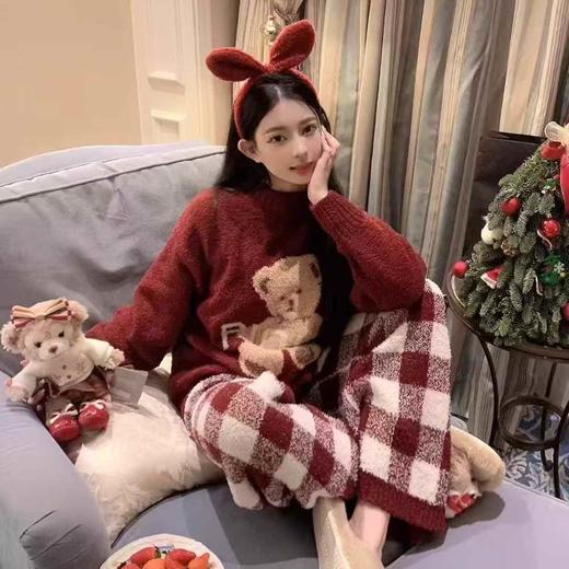 【GZ】无忧购中国红卡通图案喜气半边绒新年必备家居服套装女（现货48小时内发货) 商品图6
