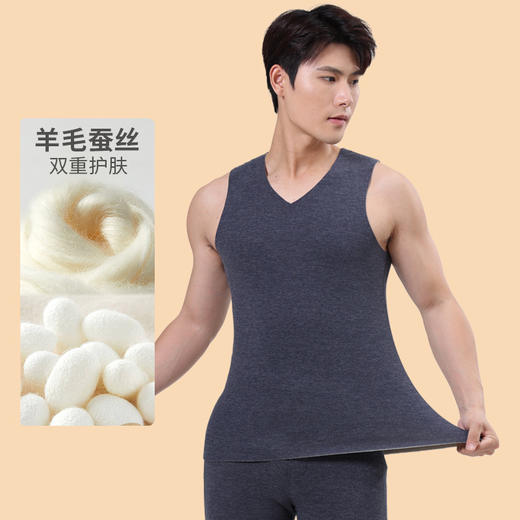 【轻暖科技❗️羊毛蚕丝德绒背心】“天然桑蚕丝”蓄热保暖，“细腻绵羊毛”	蓄热保暖，润肤轻柔顺滑柔软	，男士无痕发热马甲秋衣打底衫保暖背心式QQ 商品图6