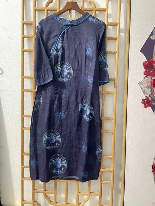 「断码清仓」精品新中式100%苎麻侧开大叉复古旗袍连衣裙 L码  ZFYY279 商品图0