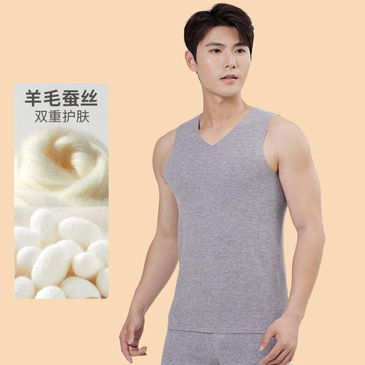 【轻暖科技❗️羊毛蚕丝德绒背心】“天然桑蚕丝”蓄热保暖，“细腻绵羊毛”	蓄热保暖，润肤轻柔顺滑柔软	，男士无痕发热马甲秋衣打底衫保暖背心式QQ 商品图5