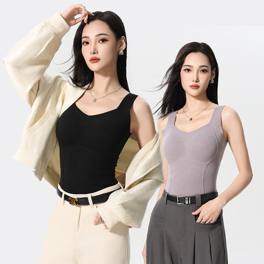 【无痕保暖❗️石墨烯保暖背心】罩杯一体免穿BRA，隐形好穿搭，百搭叠穿公式，无痕打底一体式免穿文胸修身锁温紧身保暖衣QQ 商品图2