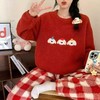 【GZ】无忧购中国红卡通图案喜气半边绒新年必备家居服套装女（现货48小时内发货) 商品缩略图0