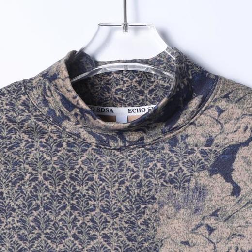 26T04SDSA男士秋冬新款痞帅男装美式复古撞色植物花卉立领长袖T恤百搭 商品图2