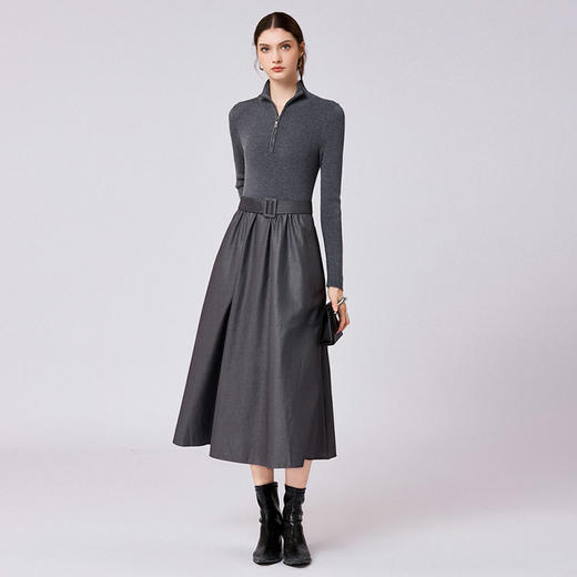 「自」全新升级【铂金会员468/天猫629/差价161】(03159)洛诗琳气质通勤系带收腰连衣裙2026新款半高领拼接连衣裙女 商品图1