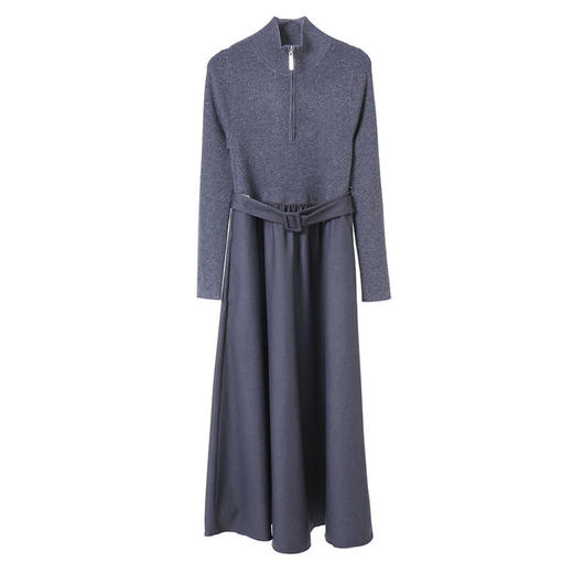 「自」全新升级【铂金会员468/天猫629/差价161】(03159)洛诗琳气质通勤系带收腰连衣裙2026新款半高领拼接连衣裙女 商品图4