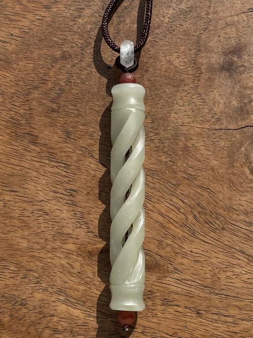 和田白玉镂雕螺旋纹管勒子，顺丰包邮 商品图0