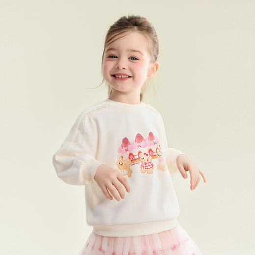 笛莎Deesha 童装女童卫衣2026春新款甜美风小熊蛋糕印花毛圈卫衣 商品图1