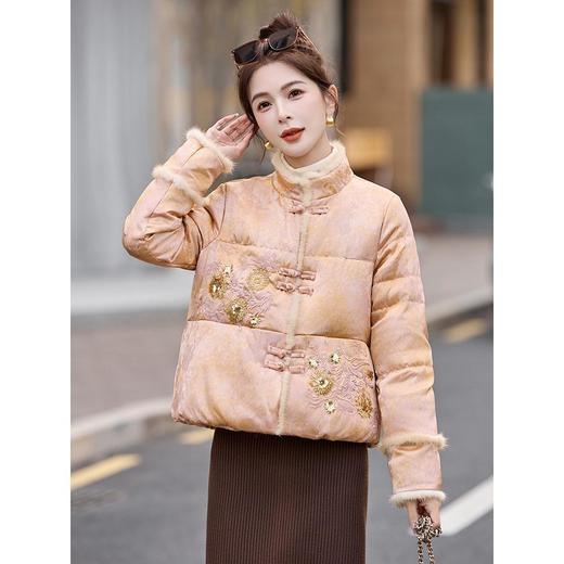 新中式水貂绒拼接刺绣羽绒服冬款时尚百搭气质国风保暖外套BBL5211 商品图3