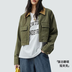 马登巴恩风撞色帆布猎装夹克美式工装外套全棉复古翻领上衣秋季女