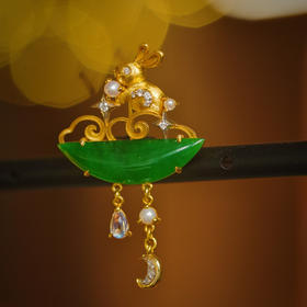 龢盒原创 月兔踏翠18k金镶翡翠胸针