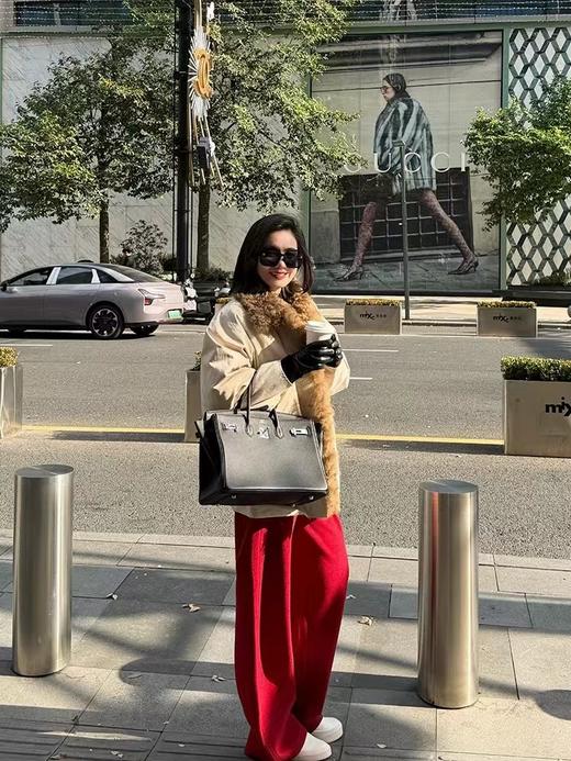 F010407冬季新款加绒加厚拉腿显瘦红色羊毛阔腿裤 商品图12