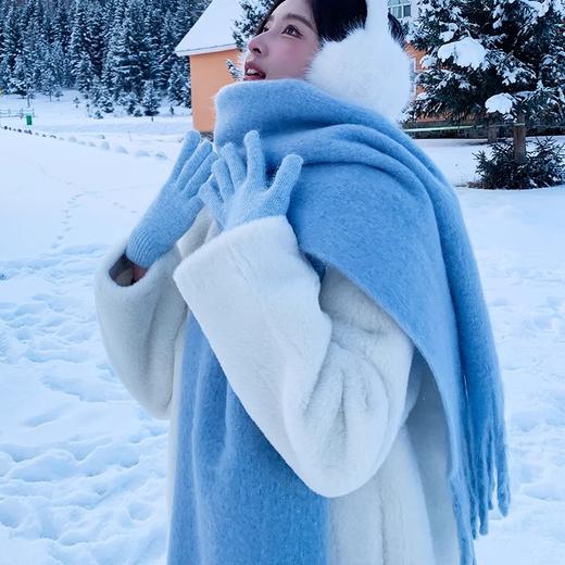 【软糯亲肤❗️加厚保暖百搭围巾】韩系氛围感，保暖又时髦，不挑人！雾霾蓝蓝色系女冬季新年马年新款披肩两用围脖 商品图1