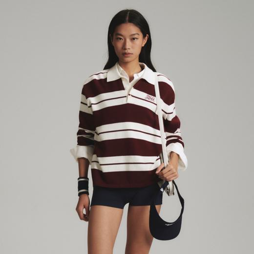 GOODBAI PALOMOVE 春夏新款撞色条纹宽松POLO领针织上衣女 商品图0