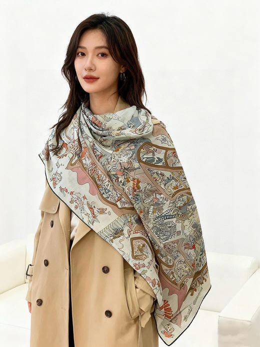 秋冬特惠💰450 爱马仕围巾 “马术学院”双面同色丝绒披肩～手工卷边丝绒方巾 商品图0