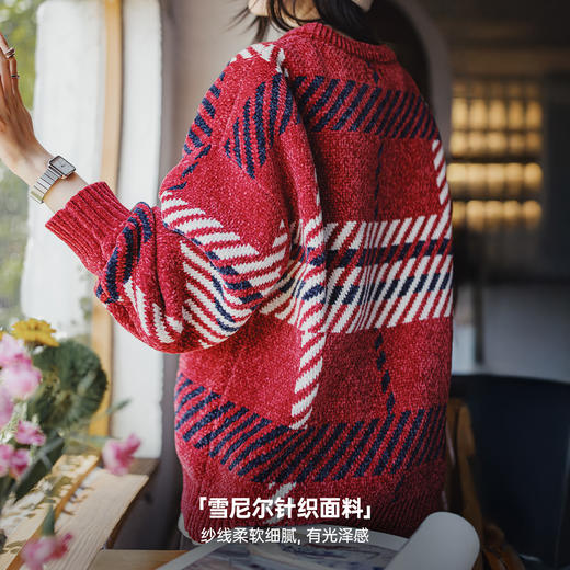 马登复古雪尼尔格纹宽松圣诞套头保暖加厚实毛衣软糯针织衫女秋冬 商品图3