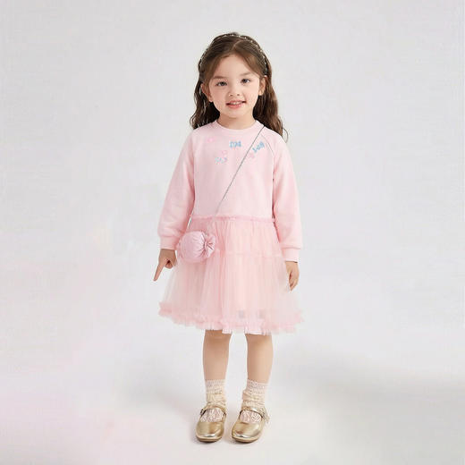 笛莎Deesha 童装女童连衣裙2026春新款公主风糖果绣标长袖卫衣网纱裙 商品图2