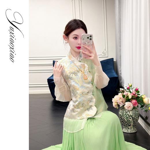 余潇潇【万马江山】新中式轻奢桑蚕丝金丝宋锦撞色拼接立领国风马甲 商品图2