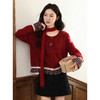 鹿向南「心动降临」红色新年毛衣女秋冬复古风圆领针织衫拼接上衣 商品缩略图0