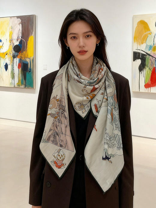 秋冬特惠💰450 爱马仕围巾 “马术学院”双面同色丝绒披肩～手工卷边丝绒方巾 商品图1