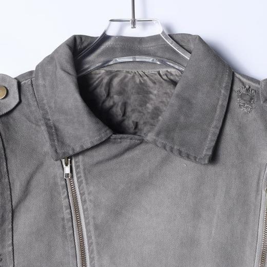 F7122SDSA秋冬新款痞帅男装简约做旧磨破斜拉链设计翻领夹克外套百搭 商品图1