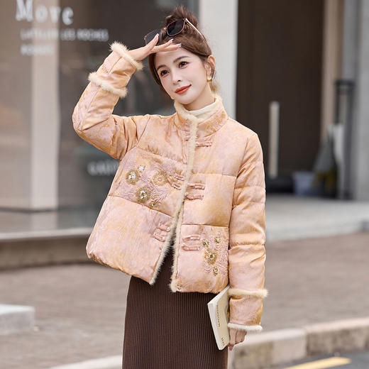 新中式水貂绒拼接刺绣羽绒服冬款时尚百搭气质国风保暖外套BBL5211 商品图0