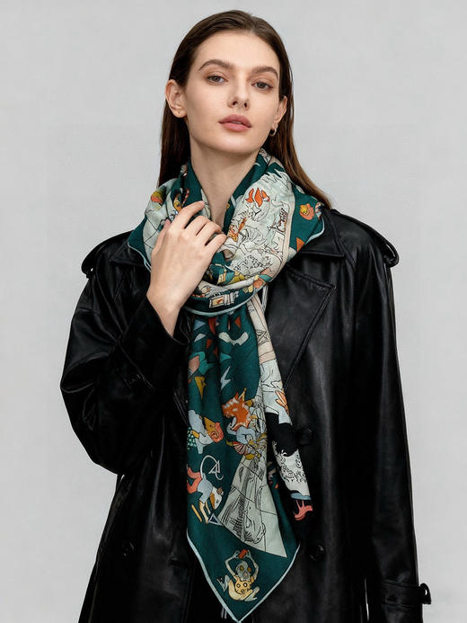 秋冬特惠💰450 爱马仕围巾 “马术学院”双面同色丝绒披肩～手工卷边丝绒方巾 商品图1