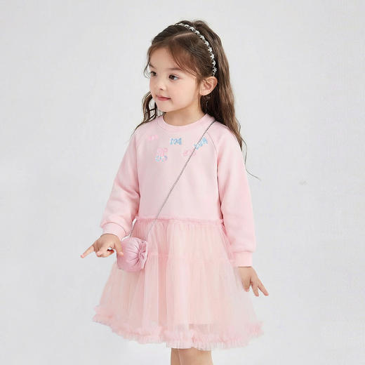 笛莎Deesha 童装女童连衣裙2026春新款公主风糖果绣标长袖卫衣网纱裙 商品图1
