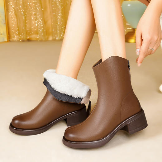 雀说 真皮女冬季加厚女鞋皮毛一体女羊毛靴子LLS998 商品图2