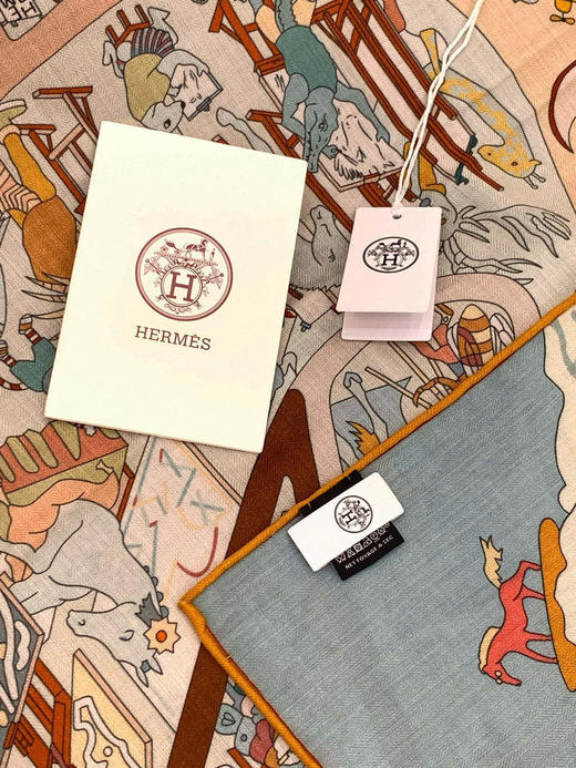秋冬特惠💰450 爱马仕围巾 “马术学院”双面同色丝绒披肩～手工卷边丝绒方巾 商品图7