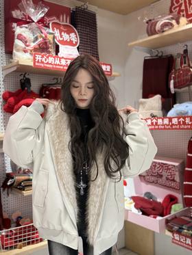 拉链连帽休闲毛毛双面穿派克服外套-纪念日百货门店同款167995177