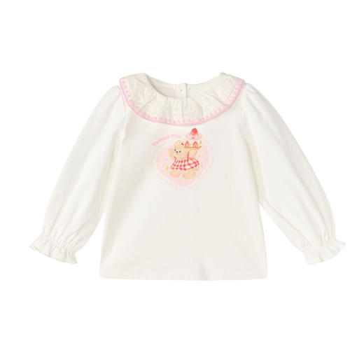 笛莎Deesha 童装女童T恤2026春新款甜美风小熊蛋糕印花长袖T恤  商品图4