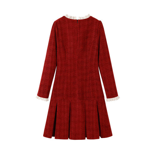 奢姿大码女装2025冬季时尚撞色圆领连衣裙胖妹妹气质显瘦通勤长裙9954854019 商品图1