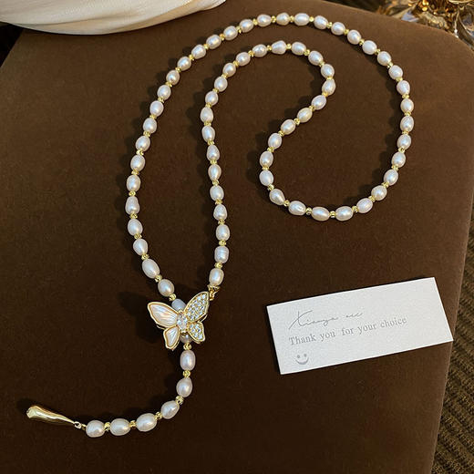 雀说 55cm长款4-5mm天然淡水珍珠项链气质蝴蝶款高级感精致百搭毛衣链 商品图0
