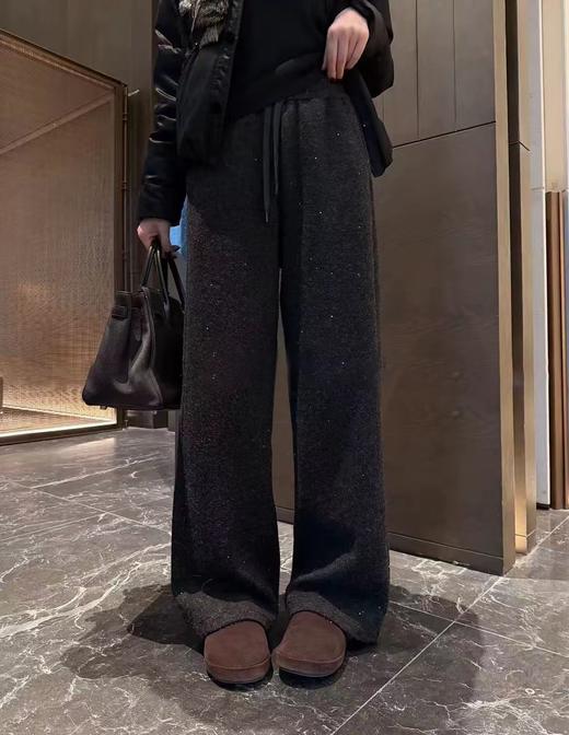 F010405冬季星河亮片加绒加厚保暖宽松直筒垂顺羊毛阔腿裤 商品图0