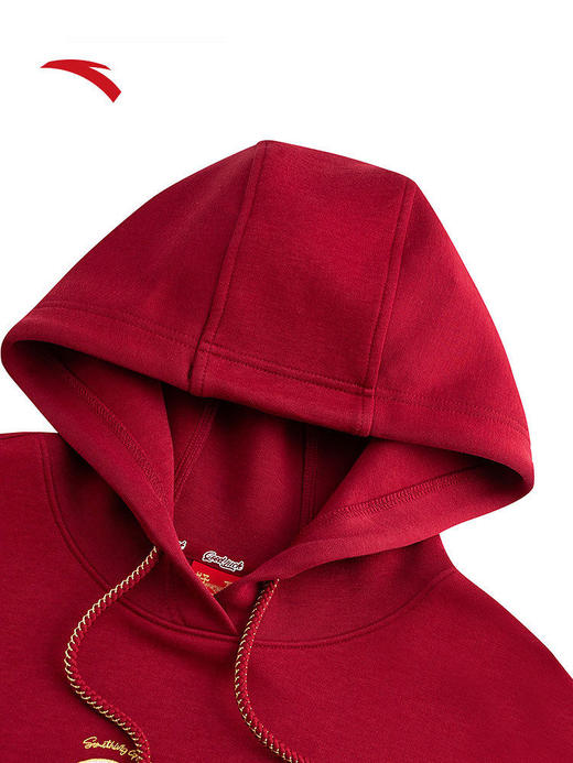 安踏好事发生加绒连帽卫衣女新年款红色保暖运动上衣162618706S 商品图4