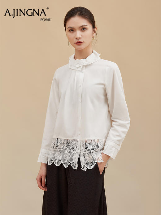 【oversize慵懒】阿菁娜冬季新款法式蕾丝衬衫oversize慵懒温柔氛围感F30D209003 商品图2