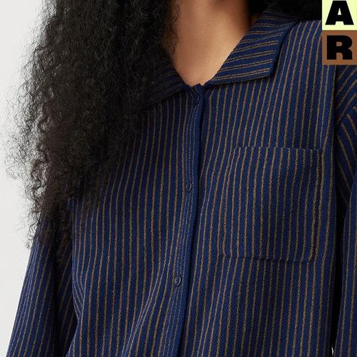 官网599！AR轻暖绒女士长袖长裤条纹翻领睡衣套装 时尚舒适可外穿家居服 高支半边绒董洁同款 商品图2